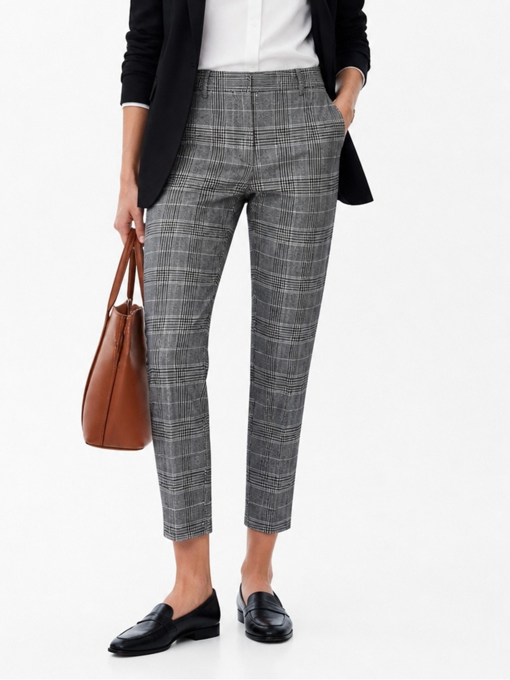 H&M Gray Plaid Ankle Pants Size 4 Slim Work Office Trousers